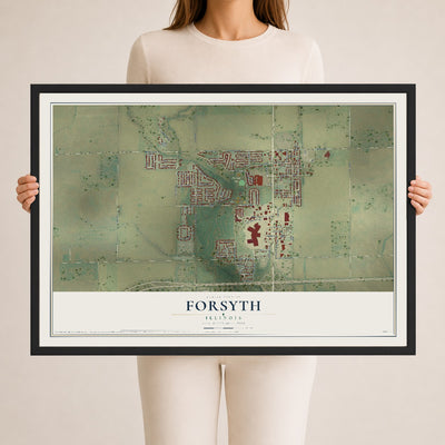 Map of Forsyth, Illinois, 24 x 36 inch print in a black wood frame