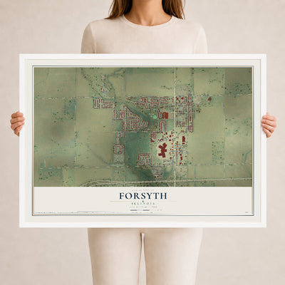 Map of Forsyth, Illinois, 24 x 36 inch print in a white wood frame