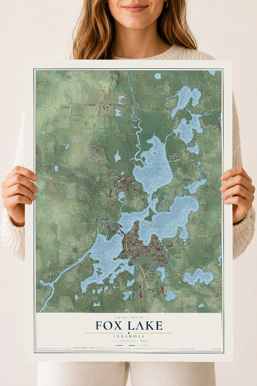 Map of Fox Lake, Illinois, 18 x 24 inch unframed archival matte print