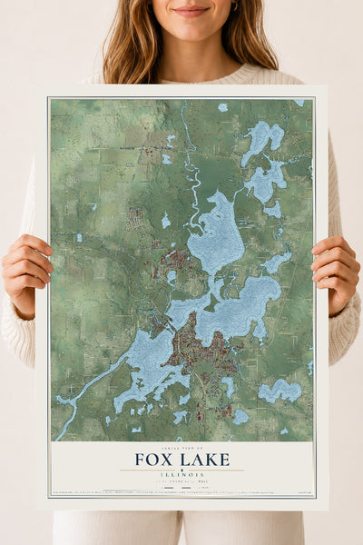 Map of Fox Lake, Illinois, 18 x 24 inch unframed archival matte print