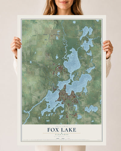 Map of Fox Lake, Illinois, 24 x 36 inch unframed archival matte print