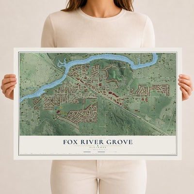 Map of Fox River Grove, Illinois, 12 x 18 inch unframed archival matte print