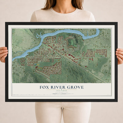 Map of Fox River Grove, Illinois, 18 x 24 inch print in a black wood frame