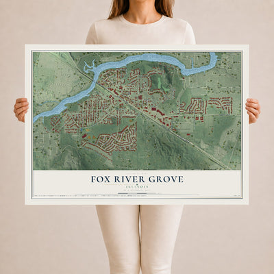 Map of Fox River Grove, Illinois, 24 x 36 inch unframed archival matte print