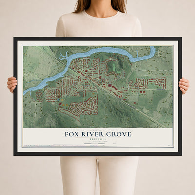 Map of Fox River Grove, Illinois, 24 x 36 inch print in a black wood frame