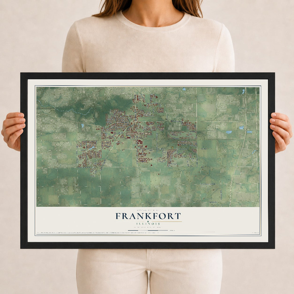 Map of Frankfort, Illinois, 12 x 18 inch print in a black wood frame