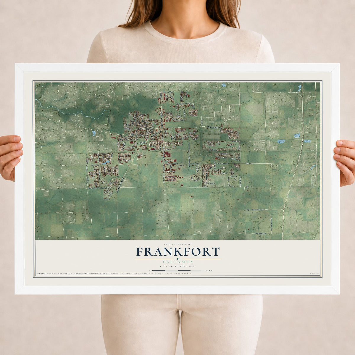Map of Frankfort, Illinois, 18 x 24 inch print in a white wood frame