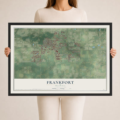 Map of Frankfort, Illinois, 24 x 36 inch print in a black wood frame