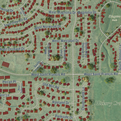 Second close-up of the map of Frankfort Square, Illinois print showing more streets and buildings