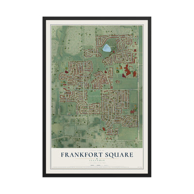 Map of Frankfort Square, Illinois, 12 x 18 inch print in a black wood frame