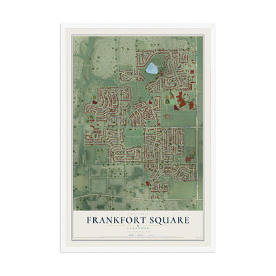 Map of Frankfort Square, Illinois, 12 x 18 inch print in a white wood frame