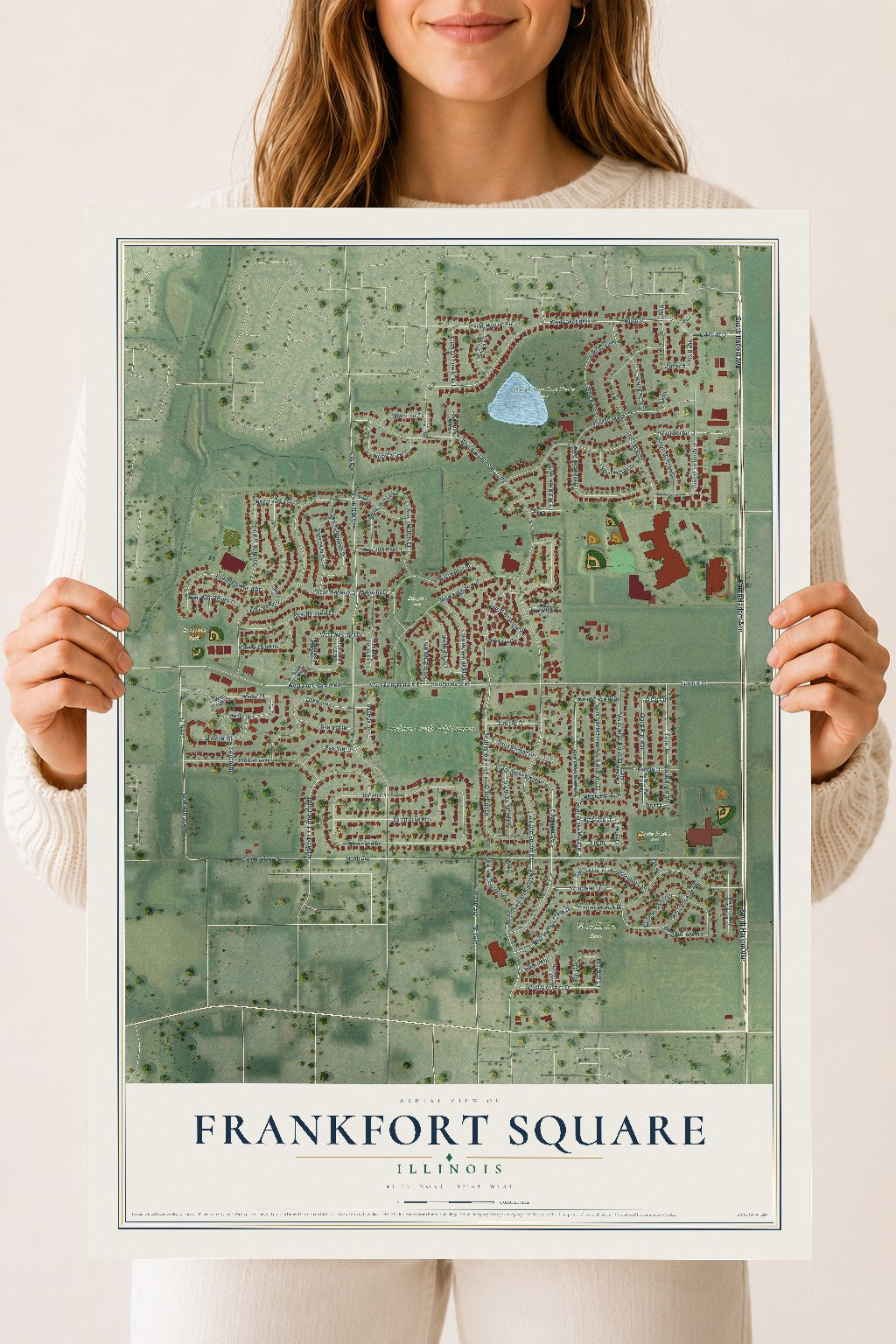 Map of Frankfort Square, Illinois, 18 x 24 inch unframed archival matte print