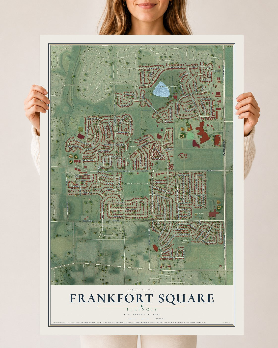 Map of Frankfort Square, Illinois, 24 x 36 inch unframed archival matte print