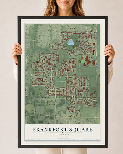 Map of Frankfort Square, Illinois, 24 x 36 inch print in a black wood frame