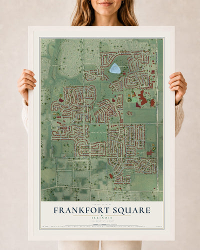Map of Frankfort Square, Illinois, 24 x 36 inch print in a white wood frame