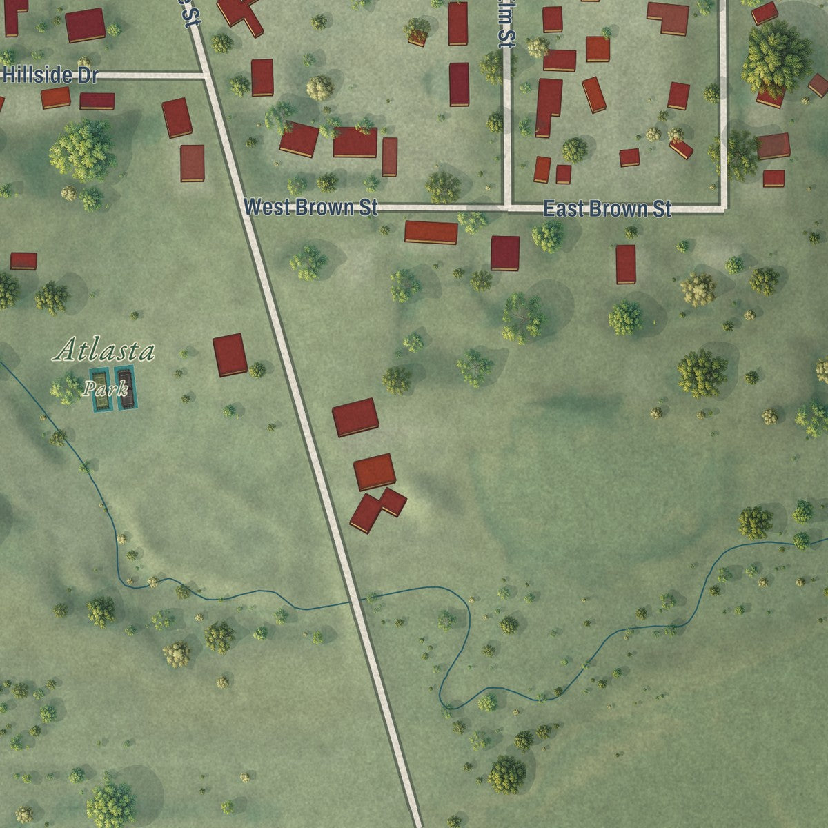 Second close-up of the map of Franklin Grove, Illinois print showing more streets and buildings