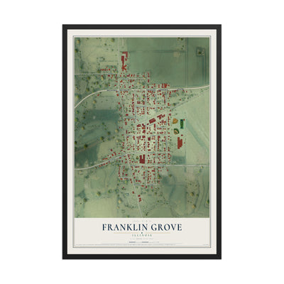 Map of Franklin Grove, Illinois, 12 x 18 inch print in a black wood frame