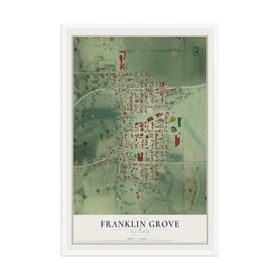 Map of Franklin Grove, Illinois, 12 x 18 inch print in a white wood frame
