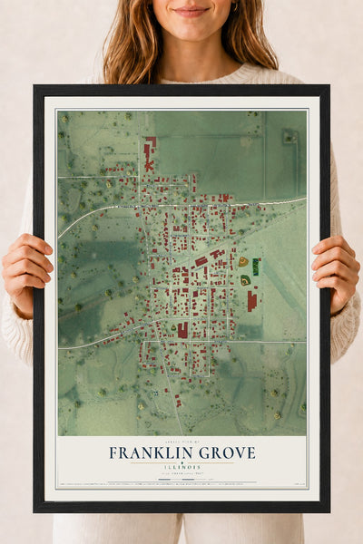 Map of Franklin Grove, Illinois, 18 x 24 inch print in a black wood frame