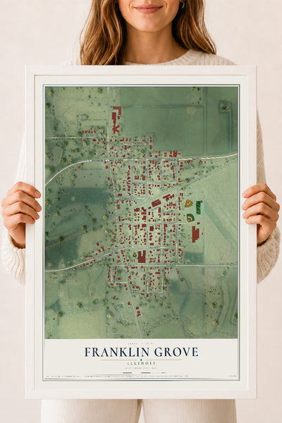 Map of Franklin Grove, Illinois, 18 x 24 inch print in a white wood frame
