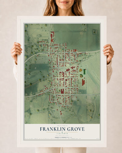Map of Franklin Grove, Illinois, 24 x 36 inch print in a white wood frame