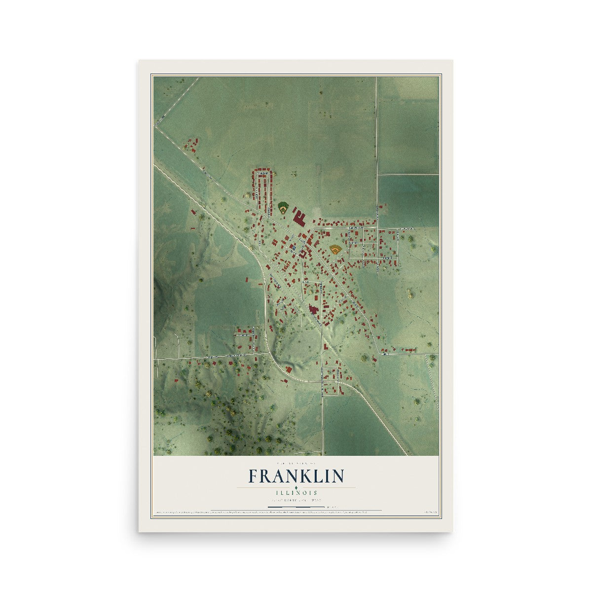 Map of Franklin, Illinois, 12 x 18 inch unframed archival matte print