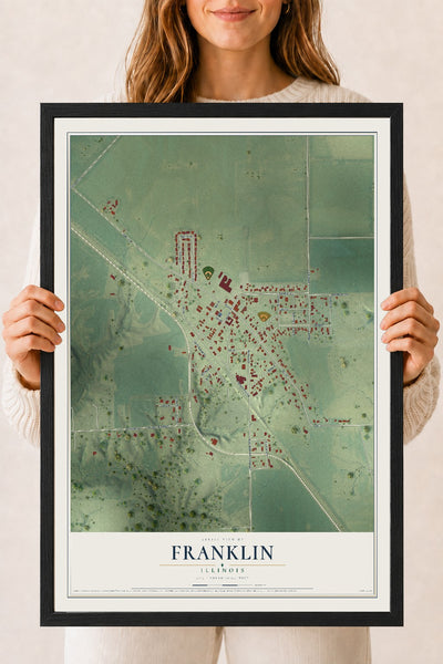 Map of Franklin, Illinois, 18 x 24 inch print in a black wood frame