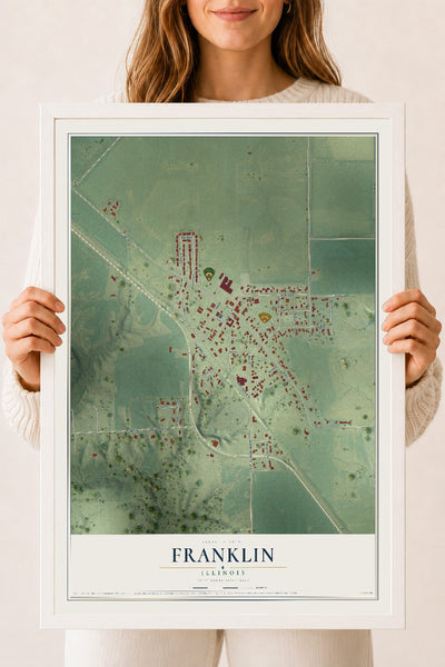 Map of Franklin, Illinois, 18 x 24 inch print in a white wood frame