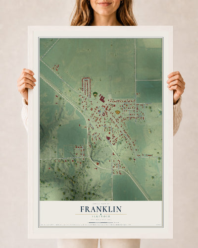 Map of Franklin, Illinois, 24 x 36 inch print in a white wood frame