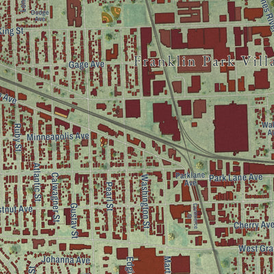 Close-up of the map of Franklin Park, Illinois print showing street and building detail
