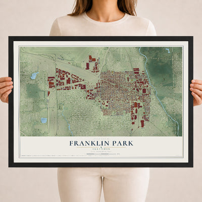 Map of Franklin Park, Illinois, 18 x 24 inch print in a black wood frame