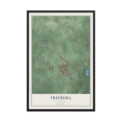 Map of Freeburg, Illinois, 12 x 18 inch print in a black wood frame