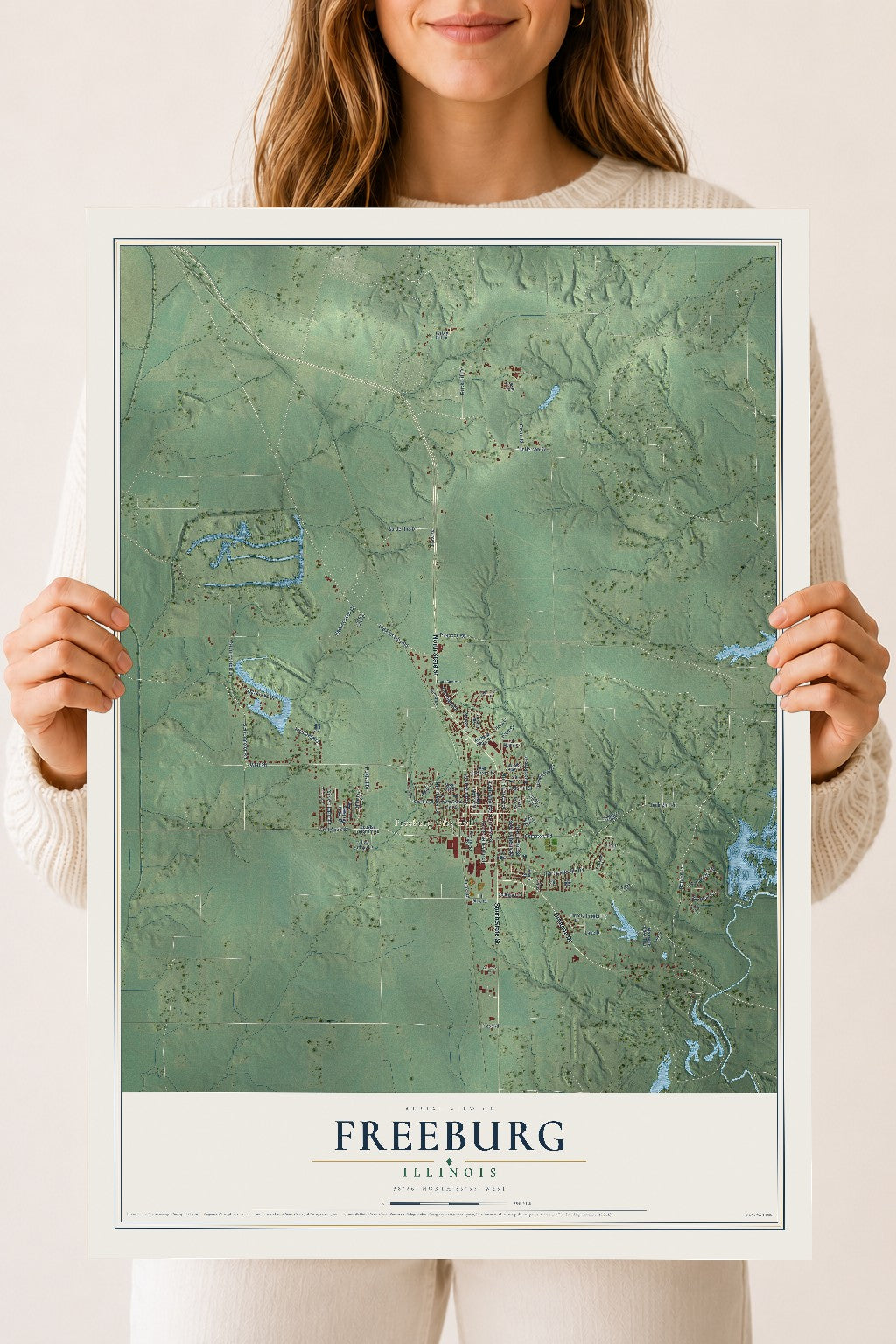 Map of Freeburg, Illinois, 18 x 24 inch unframed archival matte print