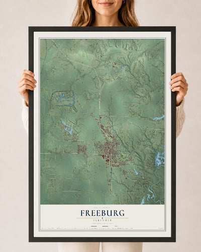 Map of Freeburg, Illinois, 24 x 36 inch print in a black wood frame