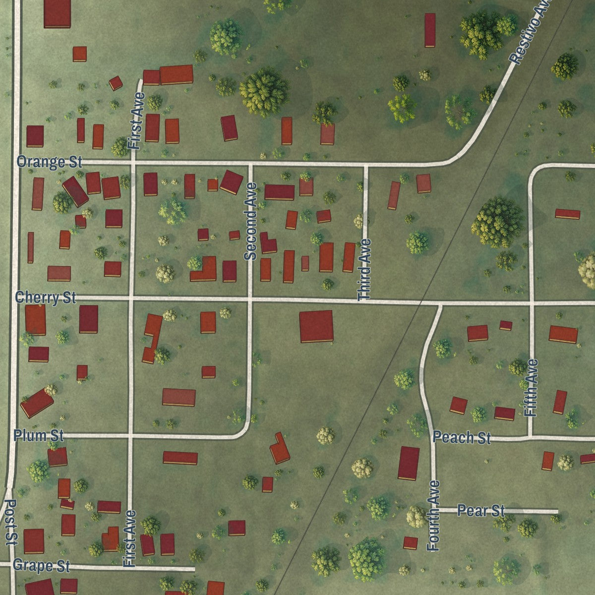 Close-up of the map of Freeman Spur, Illinois print showing street and building detail