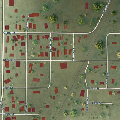 Close-up of the map of Freeman Spur, Illinois print showing street and building detail