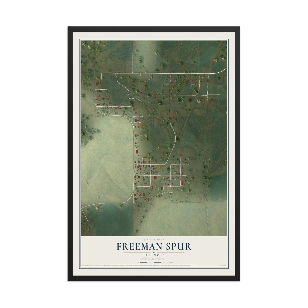 Map of Freeman Spur, Illinois, 12 x 18 inch print in a black wood frame