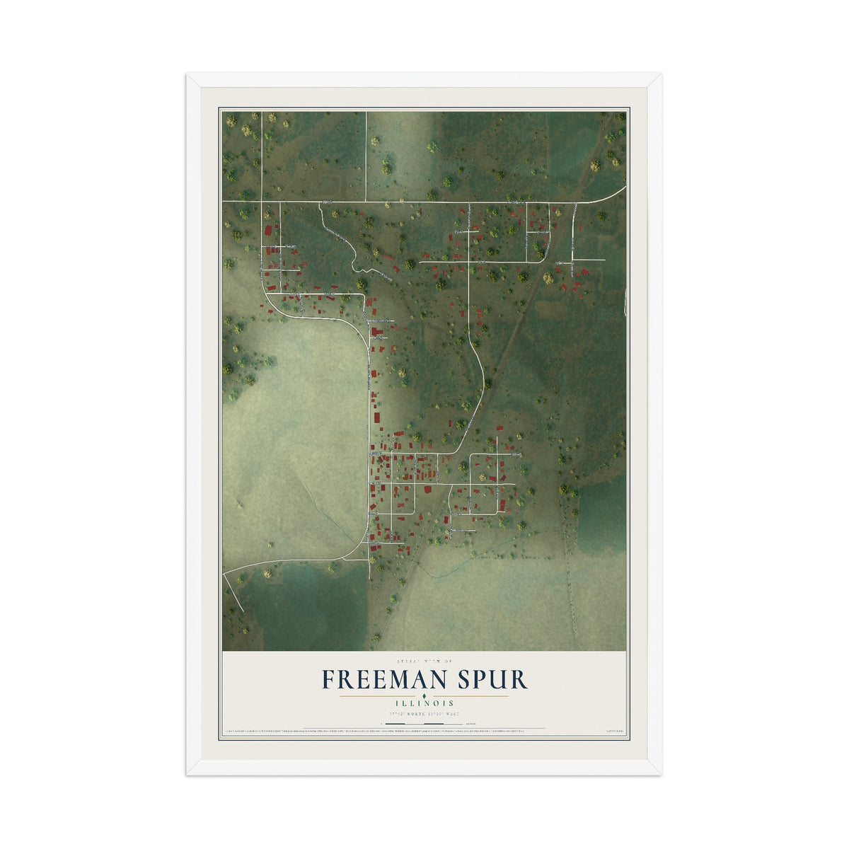 Map of Freeman Spur, Illinois, 12 x 18 inch print in a white wood frame