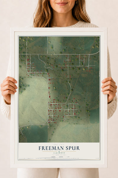 Map of Freeman Spur, Illinois, 18 x 24 inch print in a white wood frame