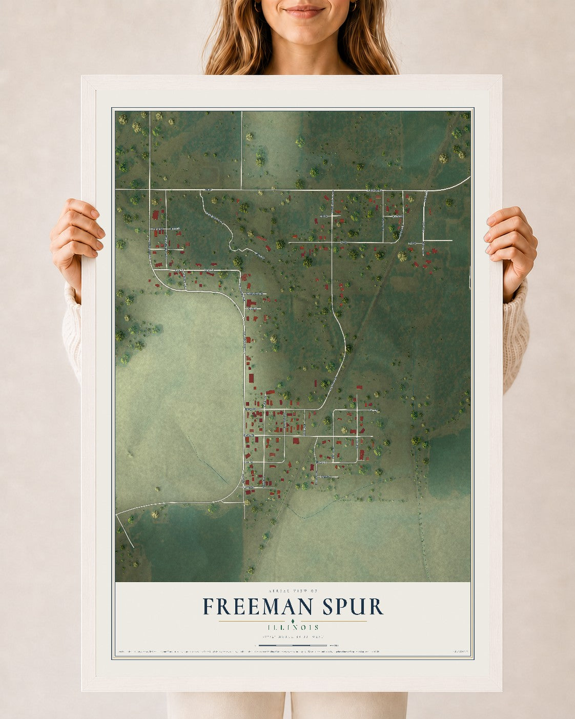 Map of Freeman Spur, Illinois, 24 x 36 inch print in a white wood frame