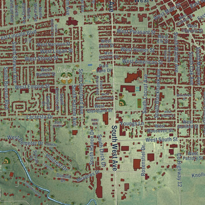 Close-up of the map of Freeport, Illinois print showing street and building detail