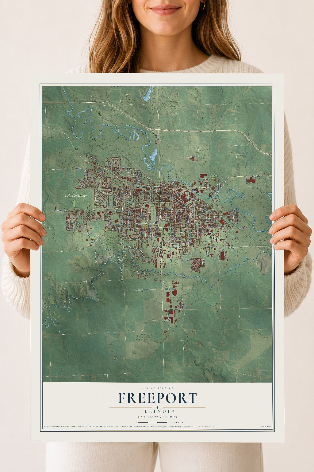 Map of Freeport, Illinois, 18 x 24 inch unframed archival matte print