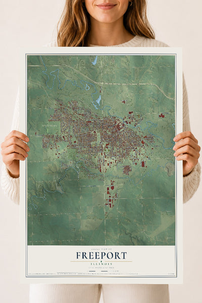Map of Freeport, Illinois, 18 x 24 inch unframed archival matte print