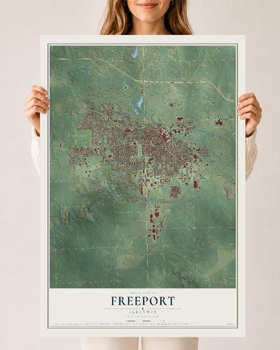 Map of Freeport, Illinois, 24 x 36 inch unframed archival matte print