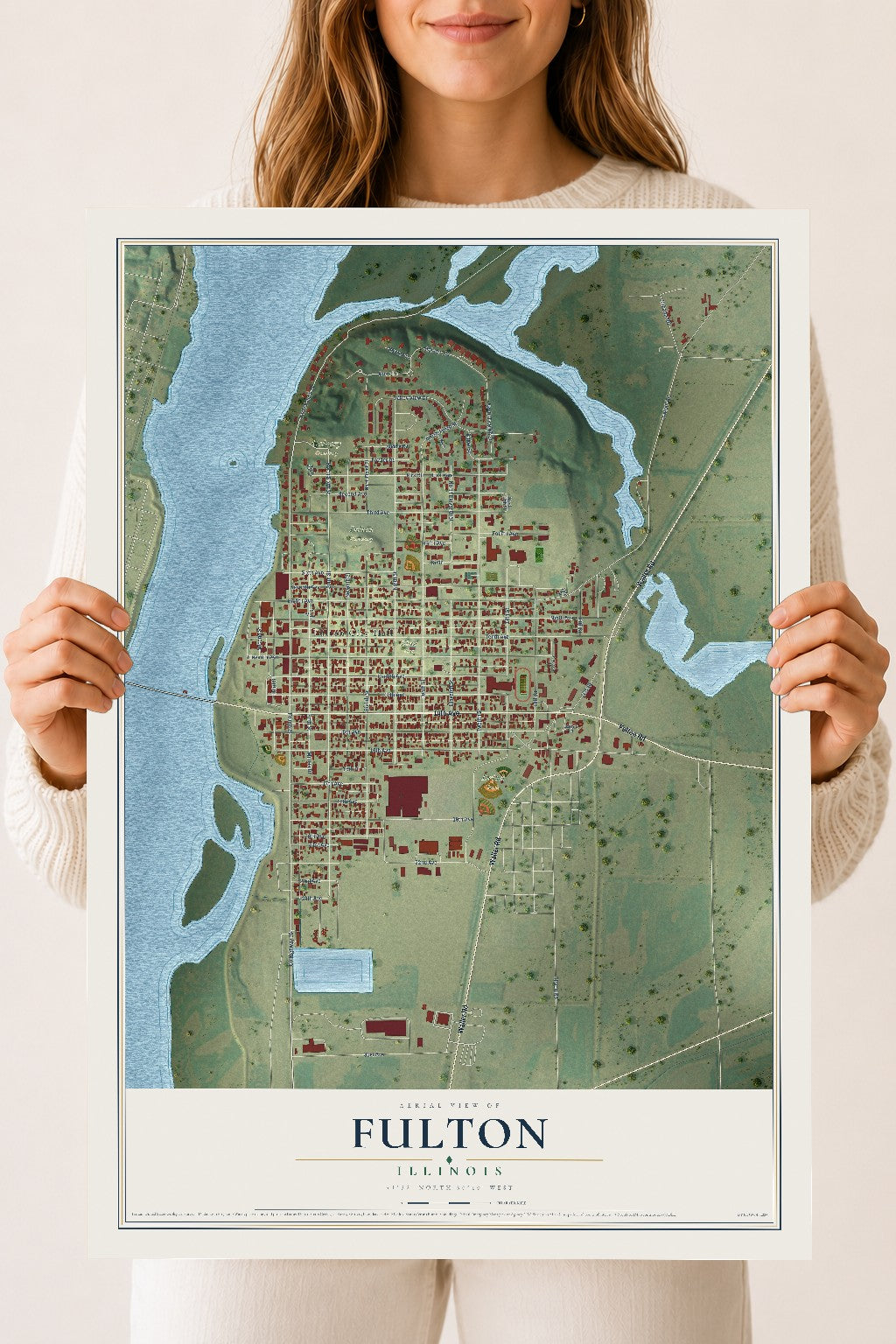 Map of Fulton, Illinois, 18 x 24 inch unframed archival matte print