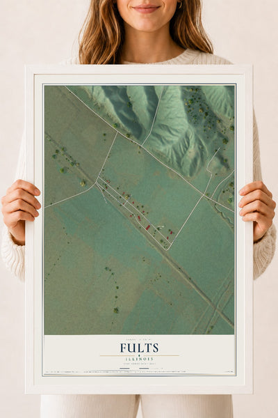 Map of Fults, Illinois, 18 x 24 inch print in a white wood frame