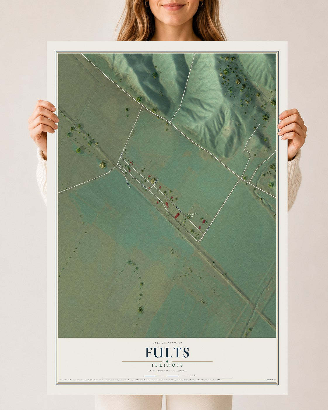 Map of Fults, Illinois, 24 x 36 inch unframed archival matte print