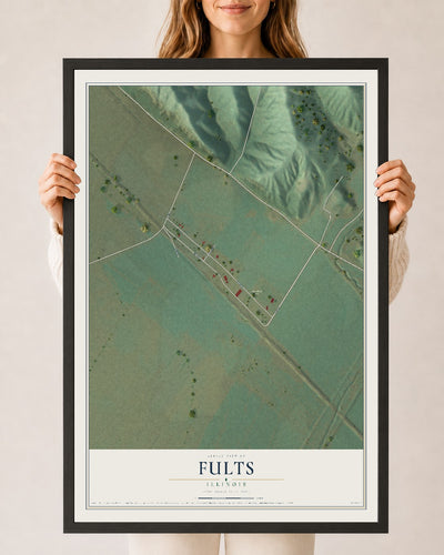 Map of Fults, Illinois, 24 x 36 inch print in a black wood frame