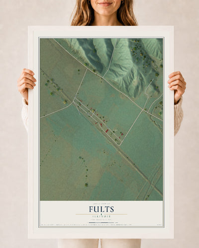 Map of Fults, Illinois, 24 x 36 inch print in a white wood frame