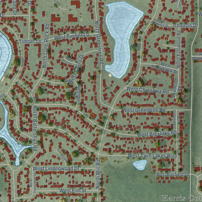 Close-up of the map of Gages Lake, Illinois print showing street and building detail
